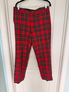Castaway Nantucket Island Red Tartan Plaid Wool Pants Size 33 Holiday Preppy